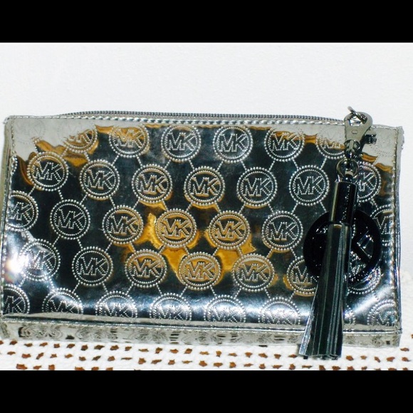 Michael Kors MK logo Metallic Cosmetic Makeup Bag