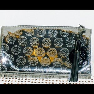Michael Kors MK logo Metallic Cosmetic Makeup Bag