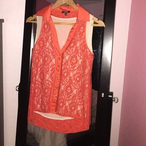 Orange lace with button down top