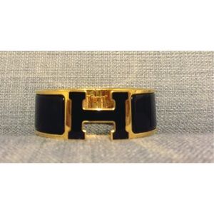 Hermes Wide Enamel Clic Clac H Bracelet - Gold/Blk