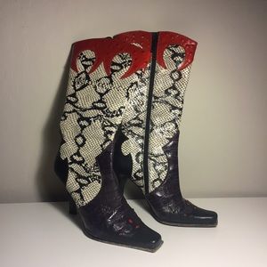 Unique Mixed Leather Stiletto Cowboy Boots-Bebe
