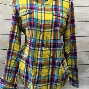 Yellow plaid button up shirt. NWT