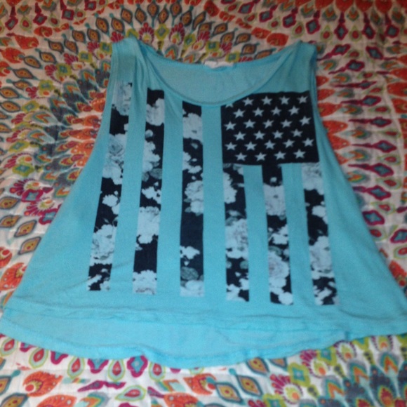 Blue American flag cropped muscle tank!!
