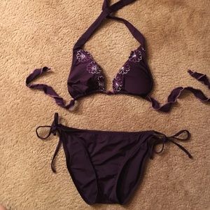 Embroidered eggplant bikini