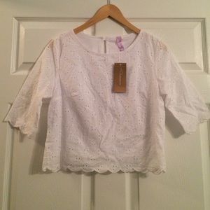 Francesca's White Eyelet Crop Top