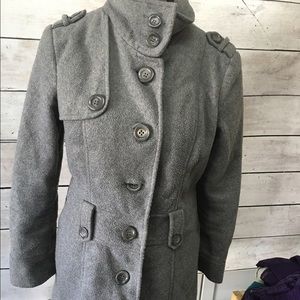 Gray pea coat. Button up with collar
