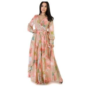 Peach nude floral maxi dress