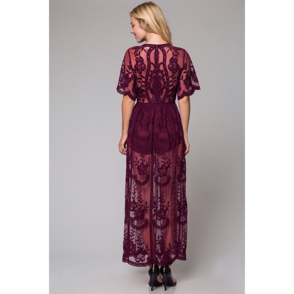 Chloe Lace Embroidered Dress Burgundy 😍 - Picture 3 of 3