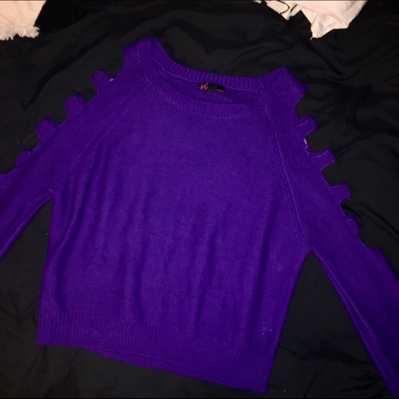 Purple cut out knit sweater