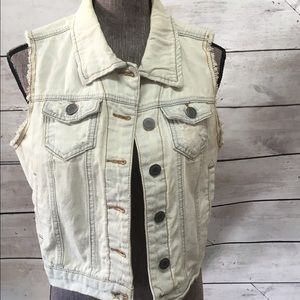 White denim vest or Jean vest with fray on sleeves