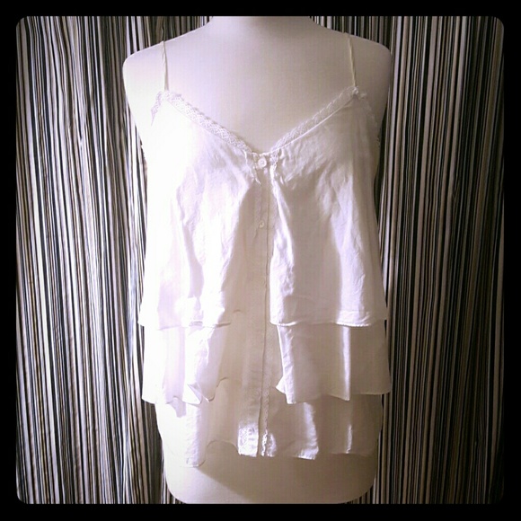 7FAM white ruffled tank top L