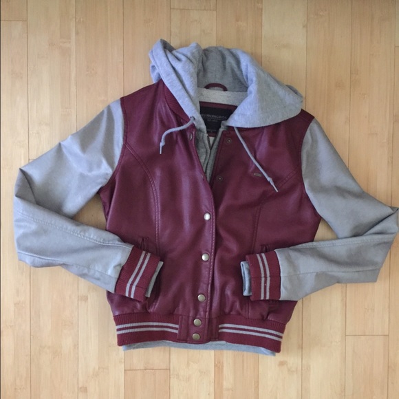 ✨SALE✨Obey Maroon Varsity Leather Jacket