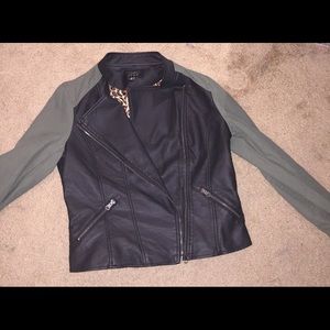 Olive Green Faux Leather/Denim Jacket
