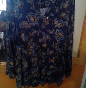 Blue and brown tunic blouse long sleeve