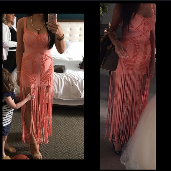 Coral Bandage dress inspired by Herve leger