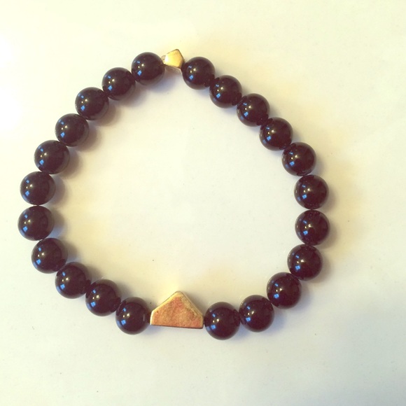 Black beaded/gold vermeil stretchy bracelet