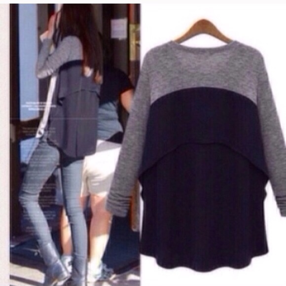 ❣LAST-S❣ Gray Front Navy Ruffle Back Casual Top - Picture 2 of 4