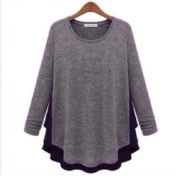 ❣LAST-S❣ Gray Front Navy Ruffle Back Casual Top - Picture 3 of 4