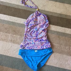 Paisley tankini top with swim bottoms