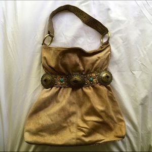 Faux Suede Turquoise Western Satchel