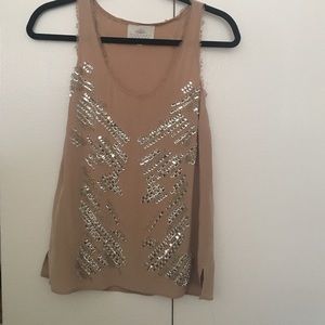 Tan/cream beeded tank blouse