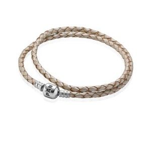 PANDORA Champagne Braided Double-Leather Bracelet