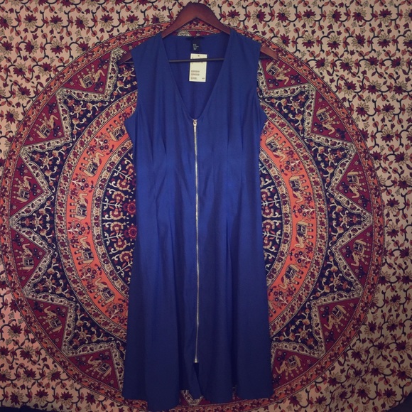 Full front zip cobalt blue flow dress