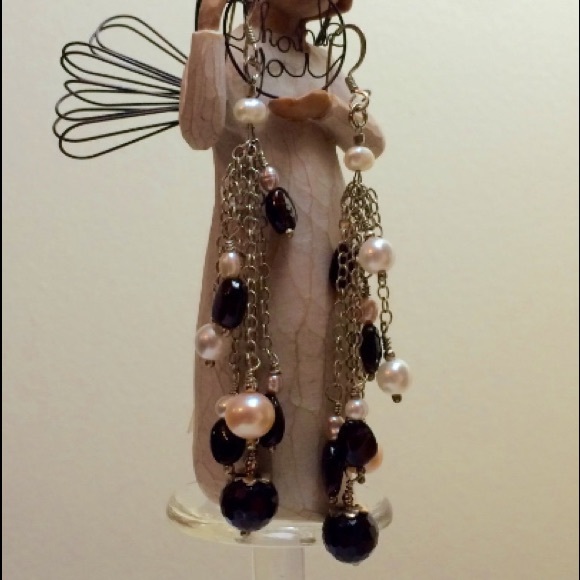 Sterling Silver, Pearl, Granite Beading Earrings - Picture 2 of 2