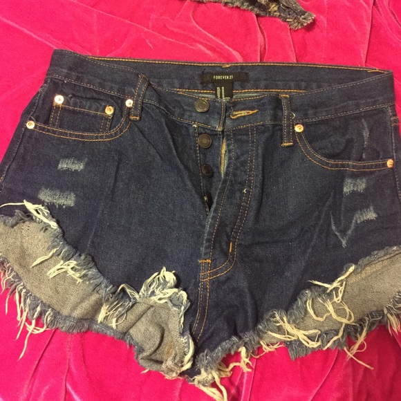 Forever 21 high waisted dark wash denim shorts