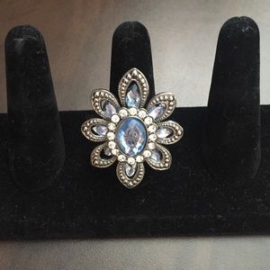Blue and crystal OS stretch Ring
