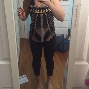 Black/Gold Detailed Tank with Sheer Back
