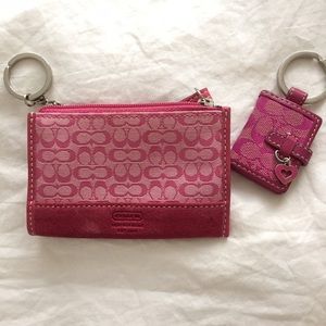 BUNDLE pink Coach card case and keychain