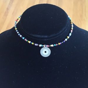 Multi color bead/Sterling silver stretch choker