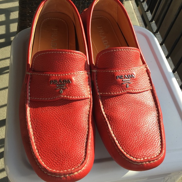 Prada Mens Pebbled Leather Logo Driving Shoe