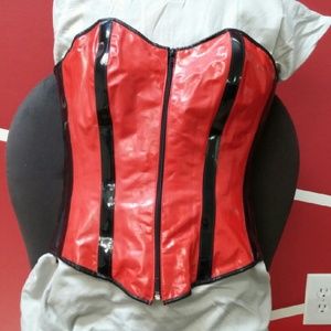 Red and black vinyl bustier