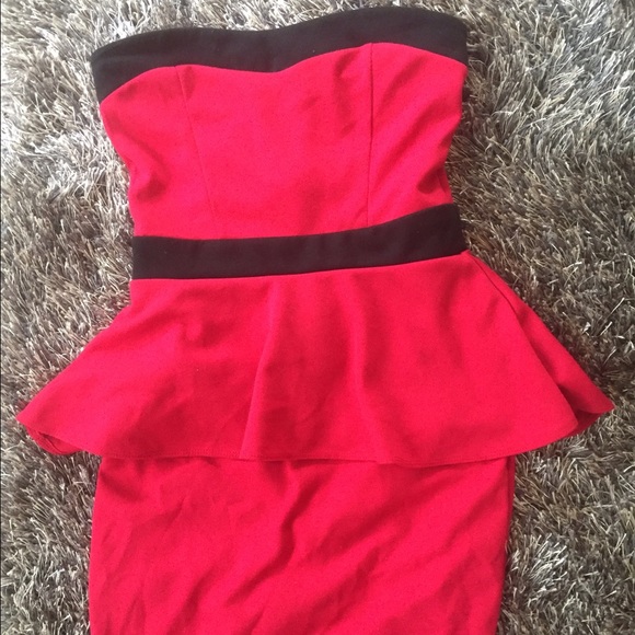 Red and Black Peplum Dress