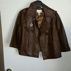 Brown 100% leather peacoat