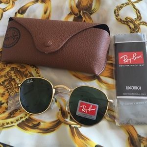 Ray ban round sunglasses gold/green
