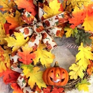 Halloween Jack-O-lantern wreath LED light