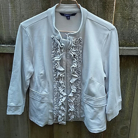100% cotton, ruffle front jacket
