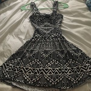 Open back, black and white dress