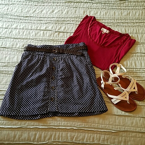Maurices Polka Dot Skirt w/Buttons (Belt Included)