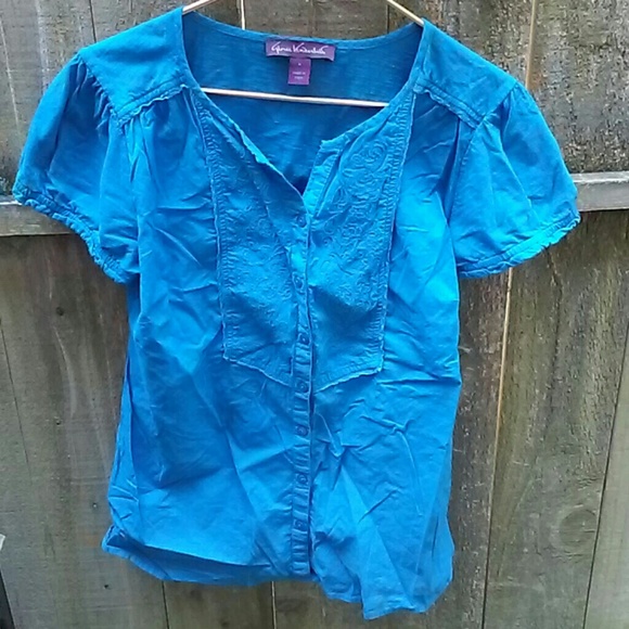 Teal blue embroidered top