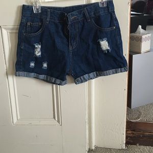 Dark wash high rise shorts, tried on once