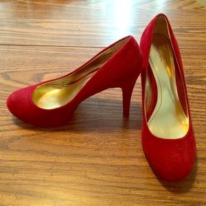 Red Suede Platform Heels