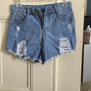 High rise shorty shorts, light wash distressed