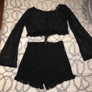 Connected 2 pc. lace crop top and shorts