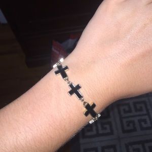 Black & gold cross bracelet
