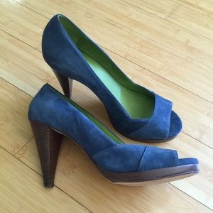 Boden blue suede peep-toe heels