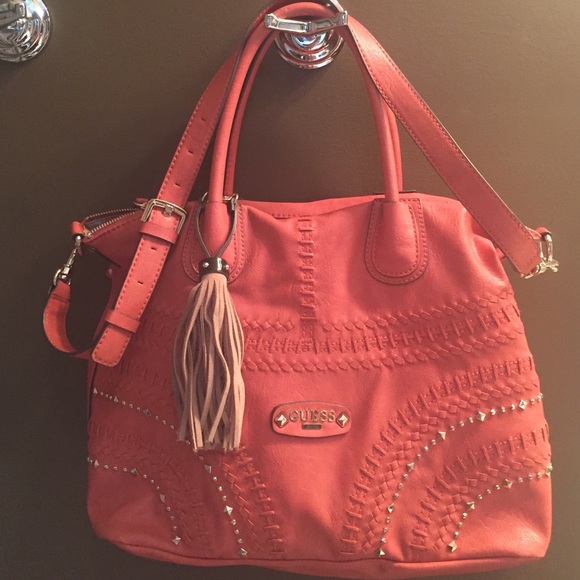 Guess brand orange studded handbag